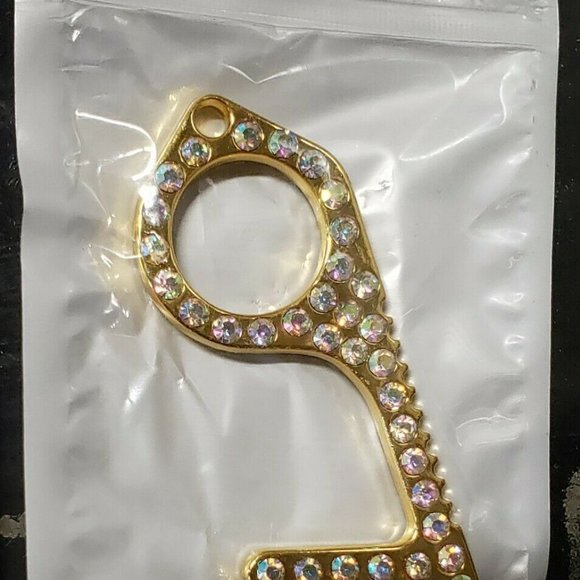 RHINESTONE Bling Double Sided Touchless Door Opener Keychain - Picture 6 of 10
